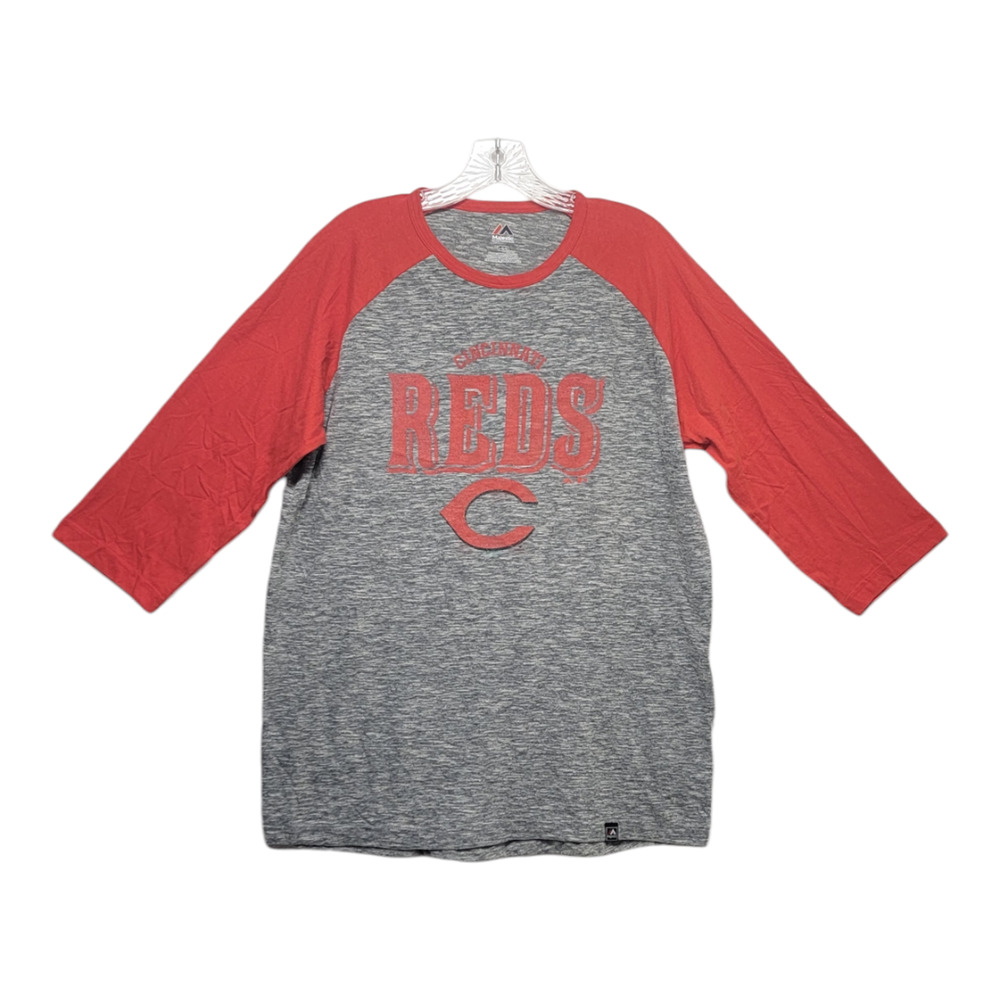Majestic Mens Cincinnati Reds MLB 3/4 Sleeve Baseball Shirt Top Size Large - Picture 1 of 6